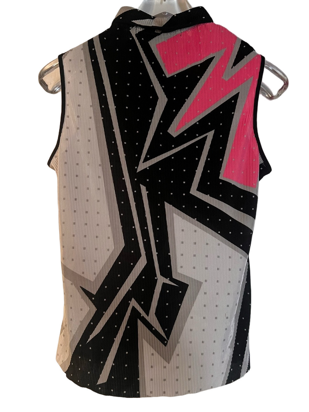 Jamie Sadock Collared 1/4 Zip Sleeveless Pink Black Crinkle Top - Size Medium - Picture 4 of 5